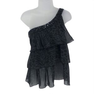 Belle Du Jour Black Ruffled One Shoulder Top Size M NWT